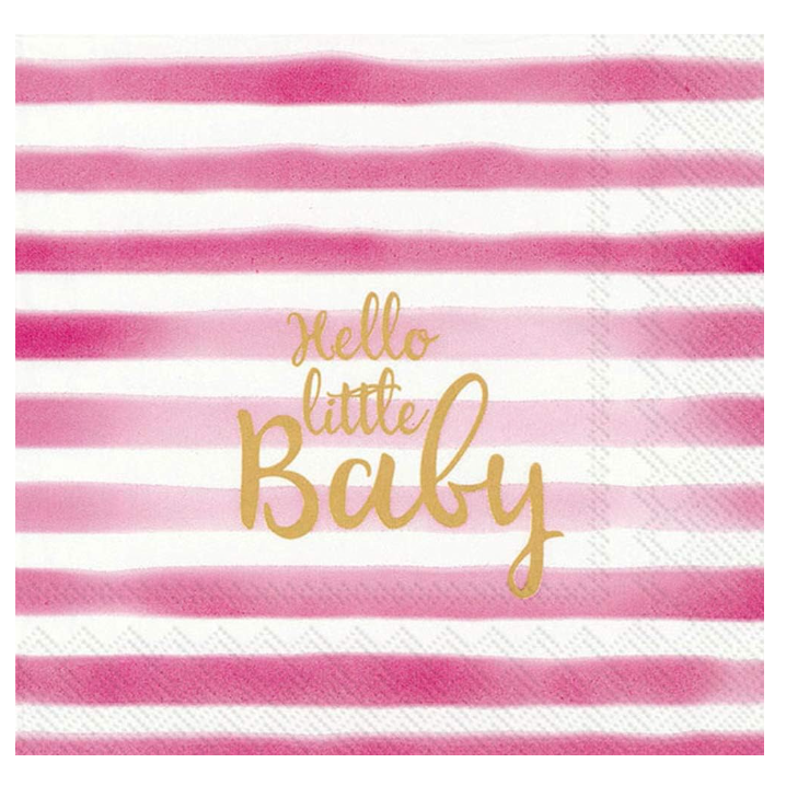 Paquete de 20 servilletas 5"x5" lineas rosadas hello little baby