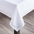 Mantel para mesa de lino redondo 70" color blanco con diseno de cortes en la orilla