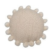 Cojin de algodón redondo de 16" con pompones cn color crema