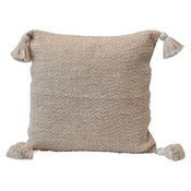 Cojin de 20" con borlas plateado color crema