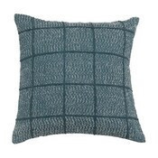 Cojin de algodón tejido de 20"x20" con patron a cuadros bordados azul
