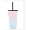 Vaso clasico con pajilla rosado claro con celeste claro 16oz