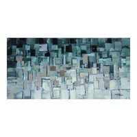 Pintura comtenporeanea de segmentos en tono azul de forma geometrica 28″ x 1.5″ x 55″