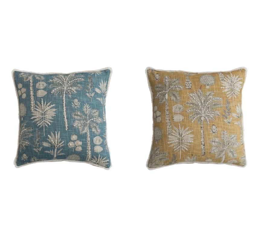 Cojin con Diseño de Palmas, Azul y Amarillo
