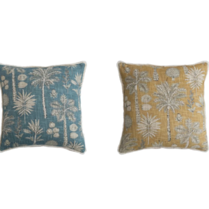 Cojin con Diseño de Palmas, Azul y Amarillo