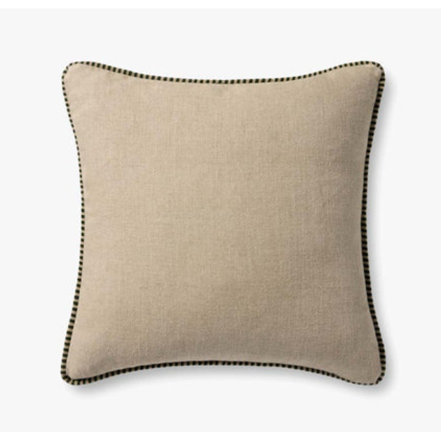 Cojín de Lino Ivory con Costuras Verdes