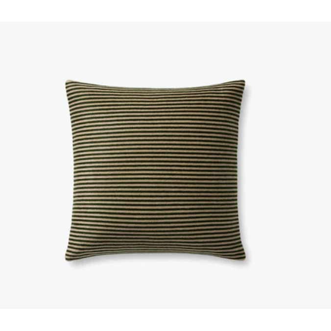 Cojín de Lino Ivory con Diseño Lineal Verde