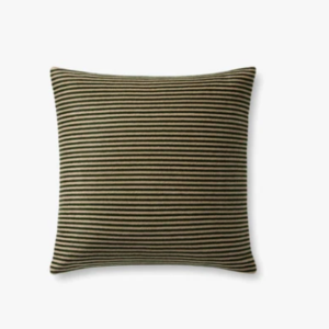 Cojín de Lino Ivory con Diseño Lineal Verde