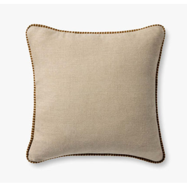 Cojín de Lino Mostaza con Costuras Verdes