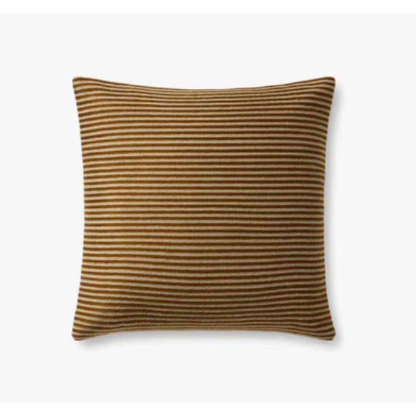 Cojín de Lino Mostaza con Diseño Lineal Verde