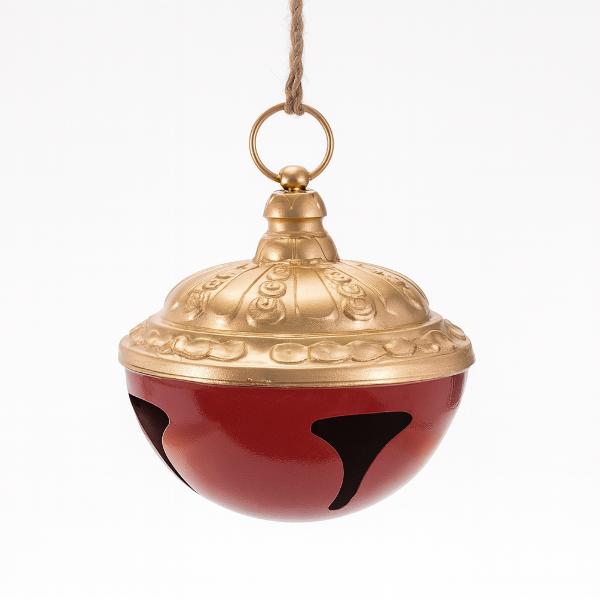 Campana Decorativa Roja en Metal con Yute 7"