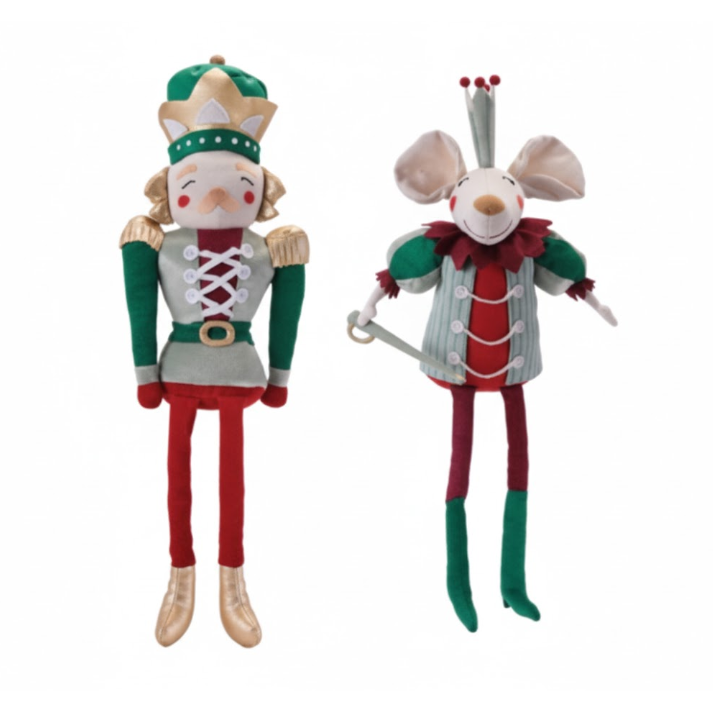 Set de Dos Adornos Cascanueces y Ratón Navideño Color Verde