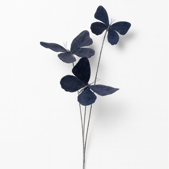 Rama Decorativa de Mariposa Azul Metalico 27"