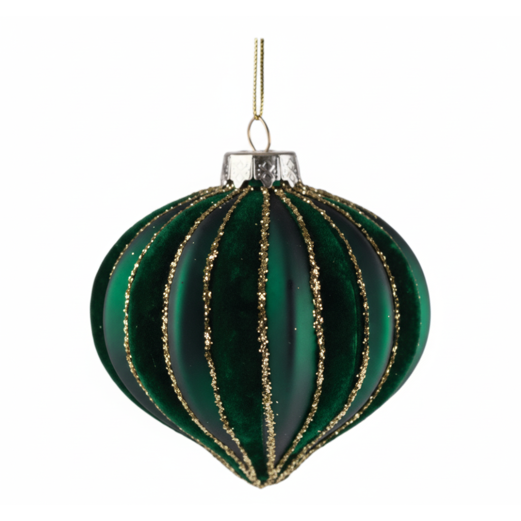 Esfera Navideña Verde con Detalles Dorados