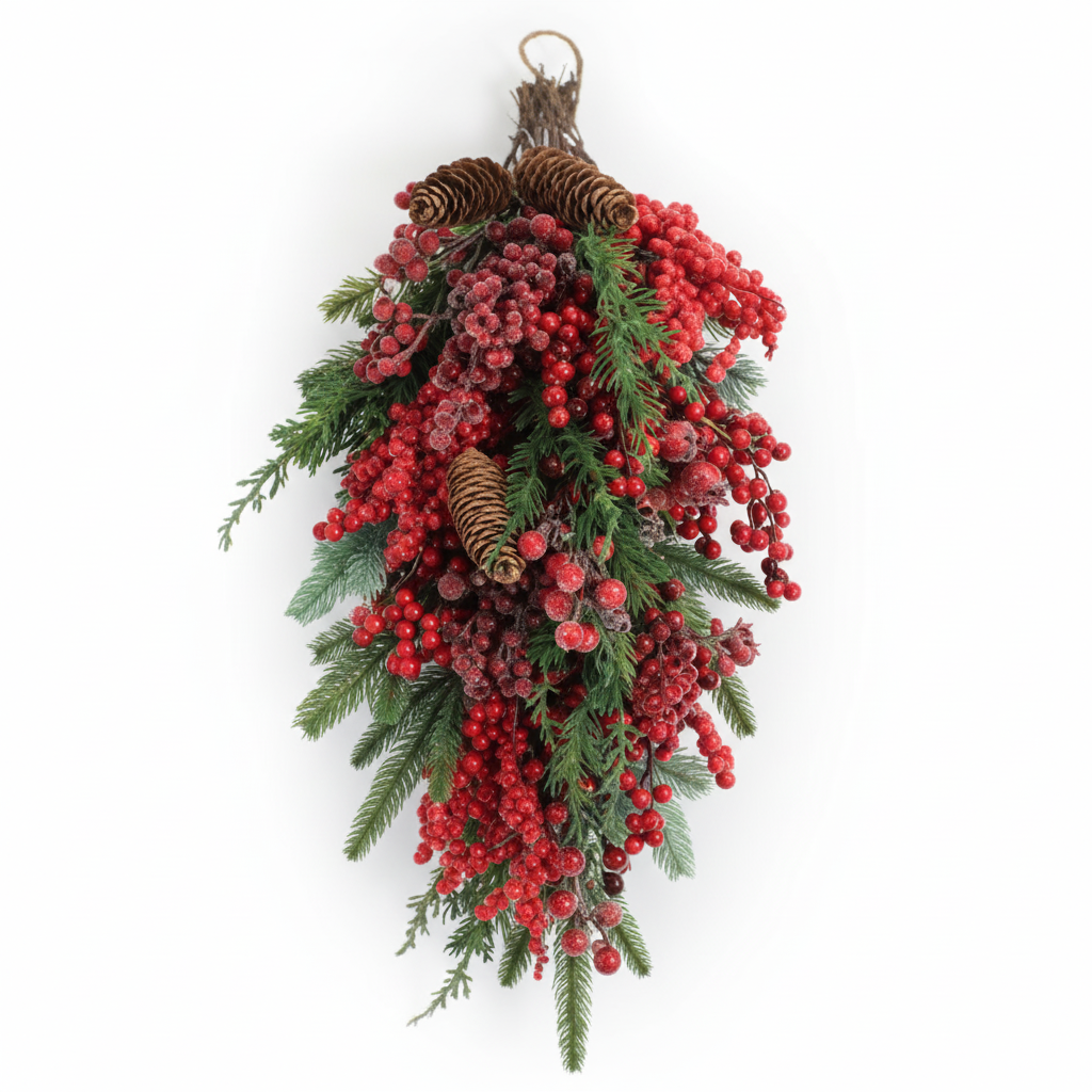 Ramo Navideño Colgante con Bayas Rojas