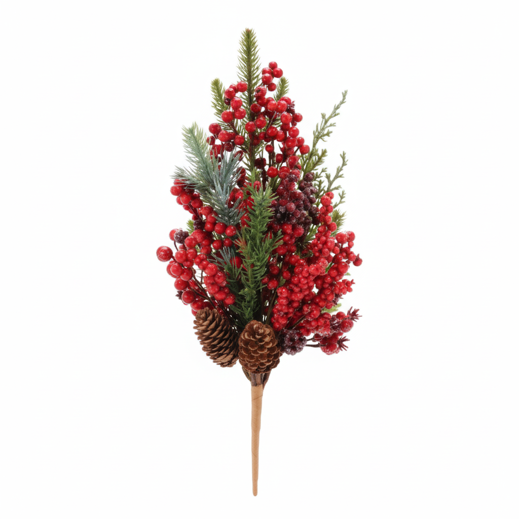 Rama Navideña De Pino Con Bayas Rojas