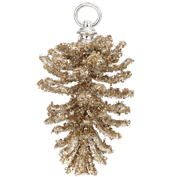 Adorno Piña Escarchado con Brillo, Champagne