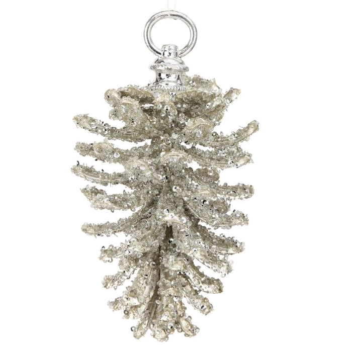 Adorno Piña Escarchado con Brillo, Plateado