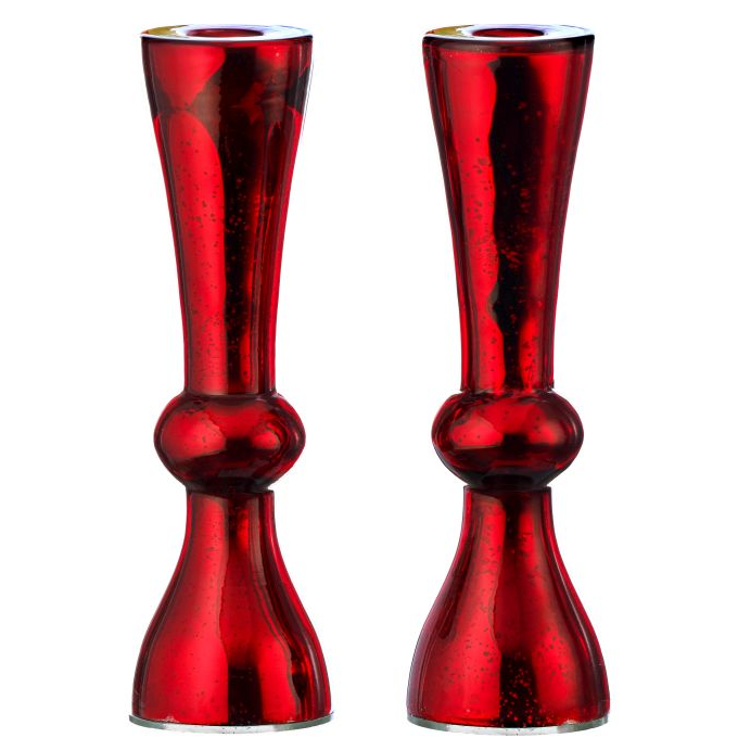 "Set de 2 Portavelas de Vidrio Rojo, 10"""