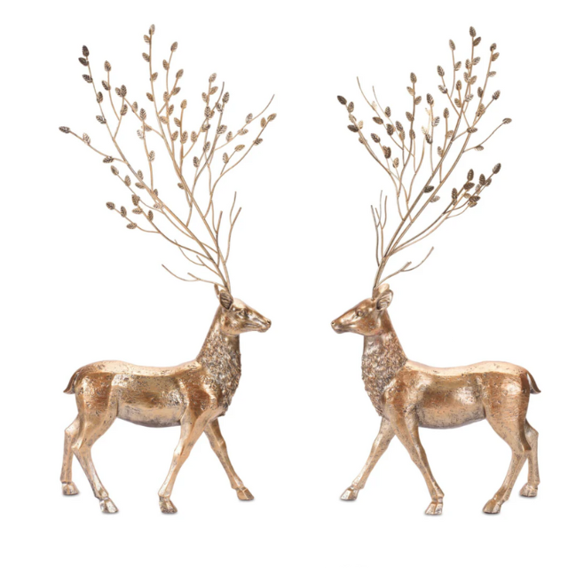 Figura de Ciervo Dorado en Resina y Metal, 40″