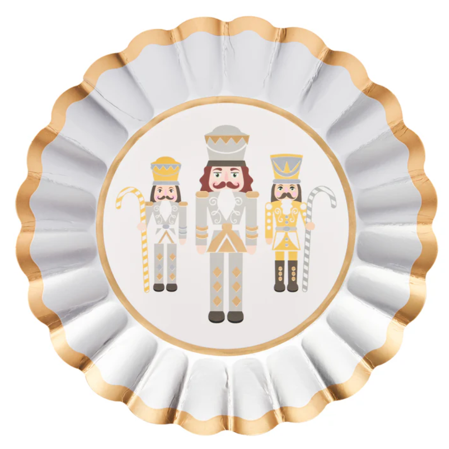 Plato Desechable para Ensalada Diseño Cascanueces Dorado – 8 unidades