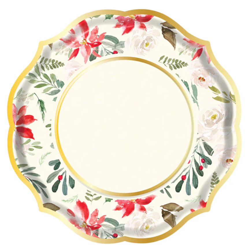 Plato Desechable Grande Diseño Winter Blossom – 8 unidades