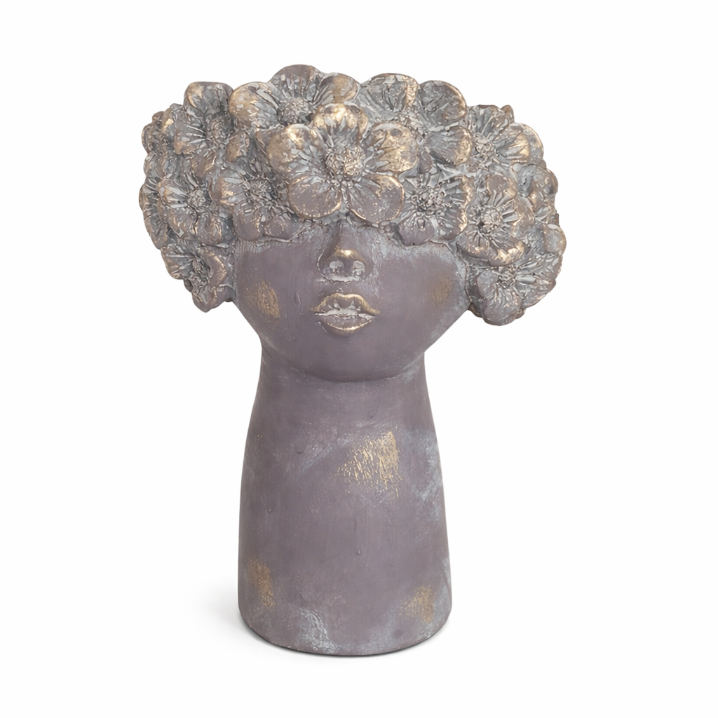 Maceta Decorativa Rostro Floral Gris