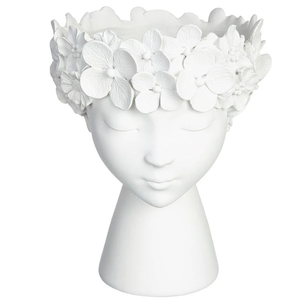 Maceta Decorativo Rostro Femenino Blanco Pequeña