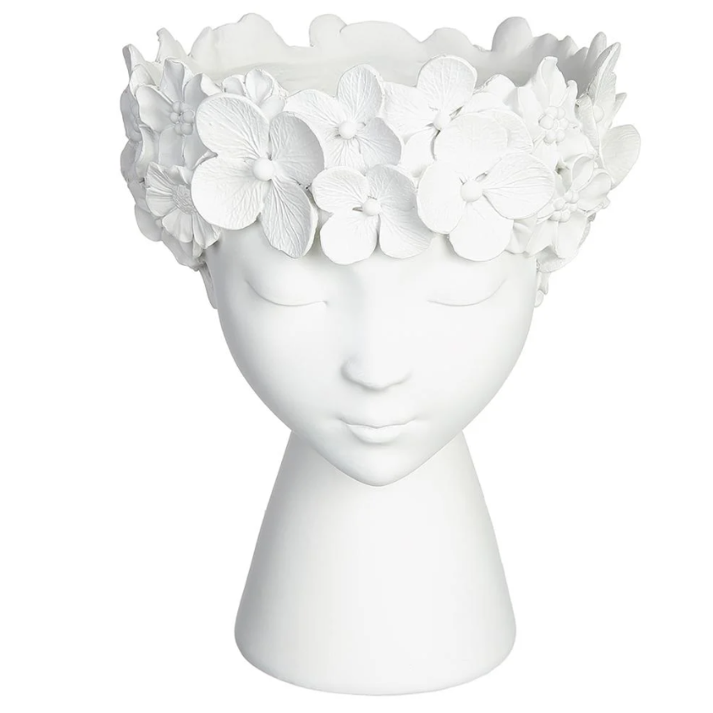 Maceta Decorativo Rostro Femenino Blanco Grande