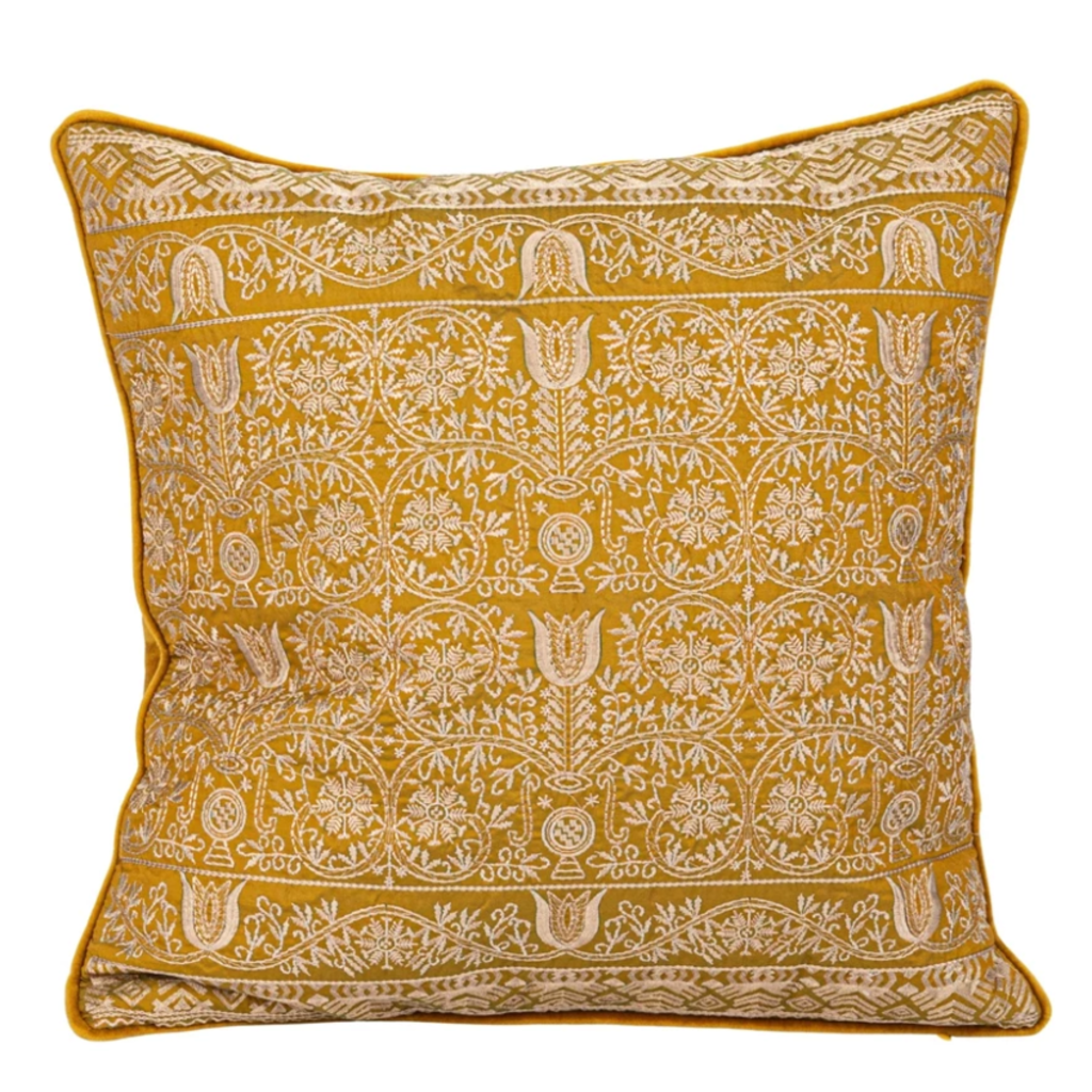 Cojín Cuadrado Bordado de Terciopelo Color Chartreuse