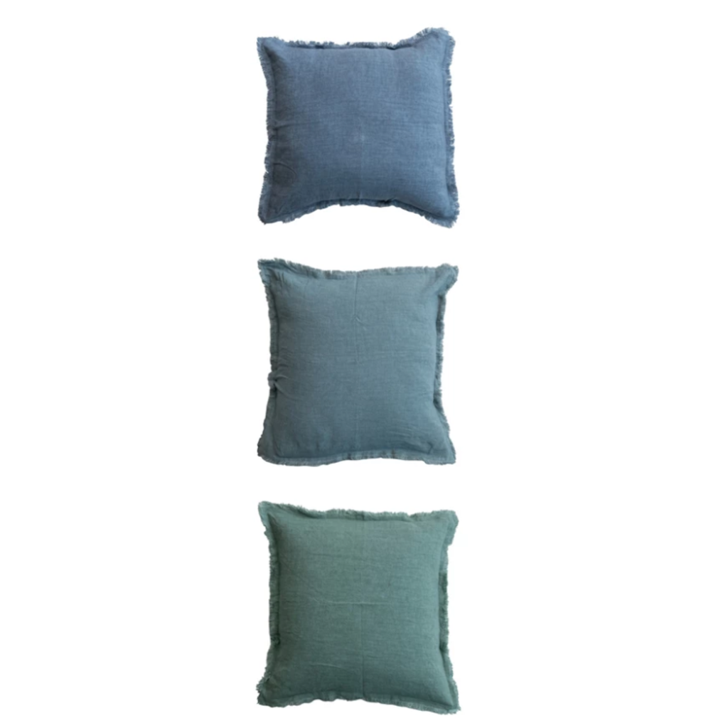 Cojín de Lino Stonewashed con Flecos