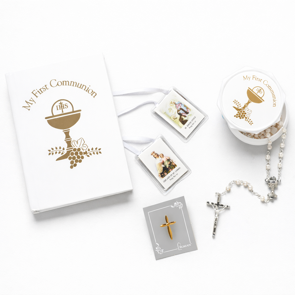 Set de Primera Comunión 5 piezas, Blanco con Dorado