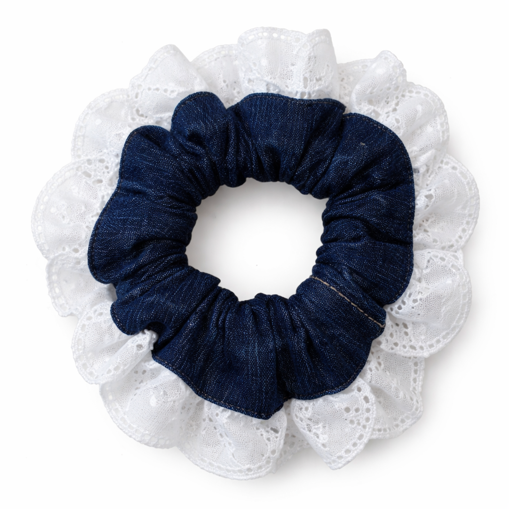 Scrunchie – Colas de Pelo Tipo Dona con Tira Bordada