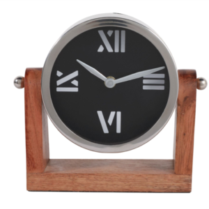 Reloj sobre Base de Madera Pequeño , Plata