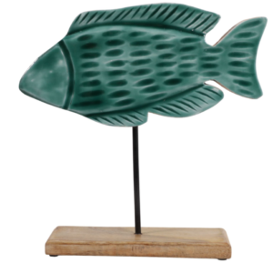 Pez de Madera sobre Base 30x30cm, Azul