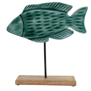 Pez de Madera sobre base 36x36cm, Azul
