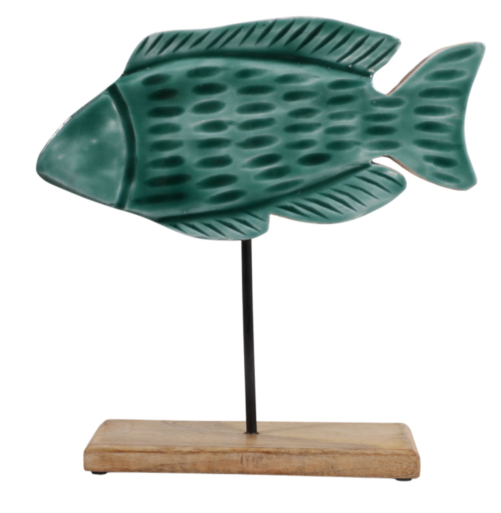 Pez de Madera sobre base 36x36cm, Azul