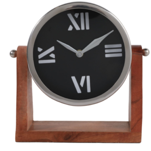 Reloj sobre Base de Madera Grande, Plata