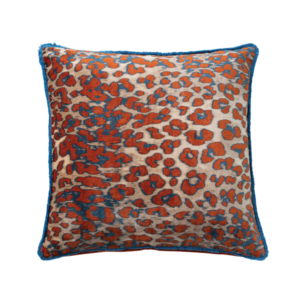 Cojín de Terciopelo de Algodón con Estampado de Leopardo y Flecos