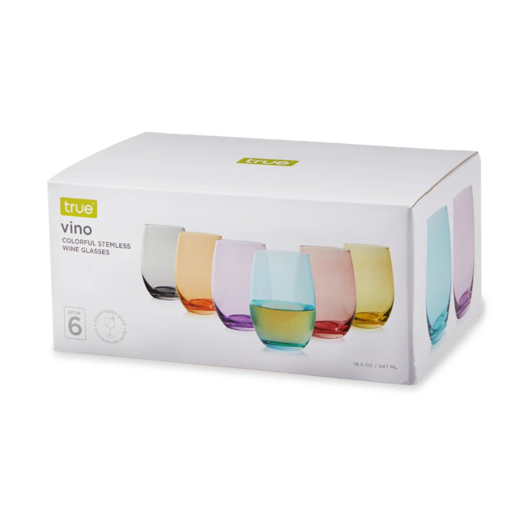 Set de 6 Copas de Vino sin Tallo, Colores Varios