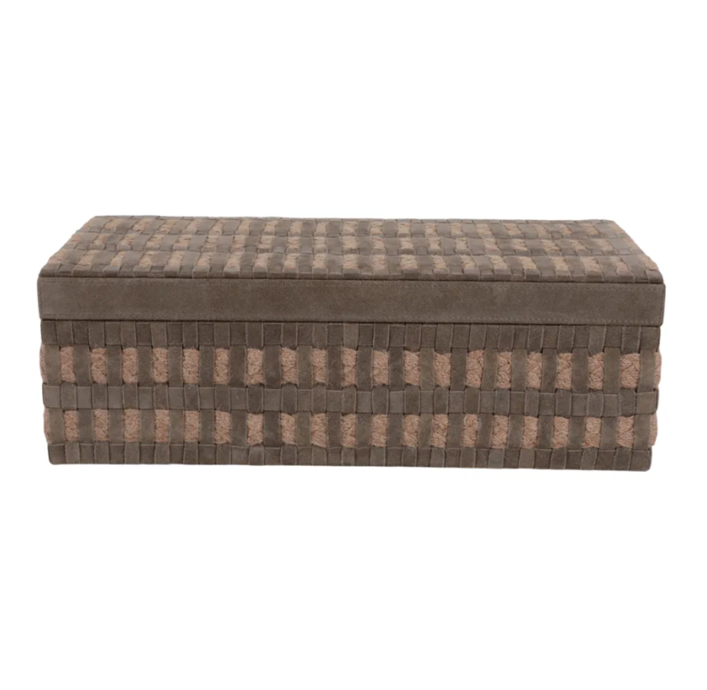 Caja Decorativa Glenford de Yute y Cuero Gamuza, Tan