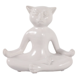 Figura Decorativa Gato Yoga de Cerámica, White