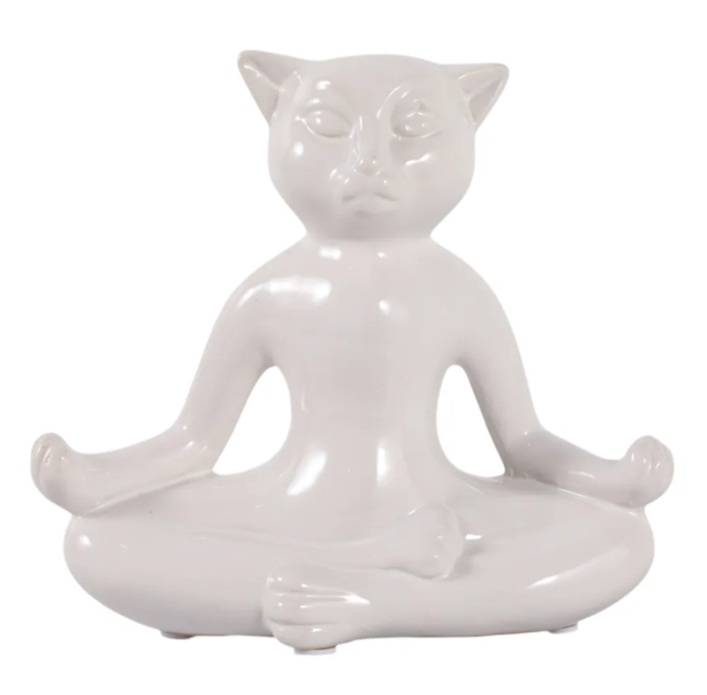 Figura Decorativa Gato Yoga de Cerámica, White
