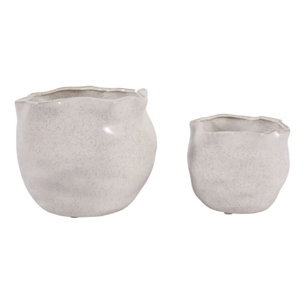 Maceta Pequeña Redonda de Borde Ondulado, Ivory