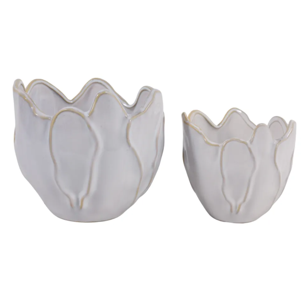 Maceta Grande en Forma de Flor, Ivory