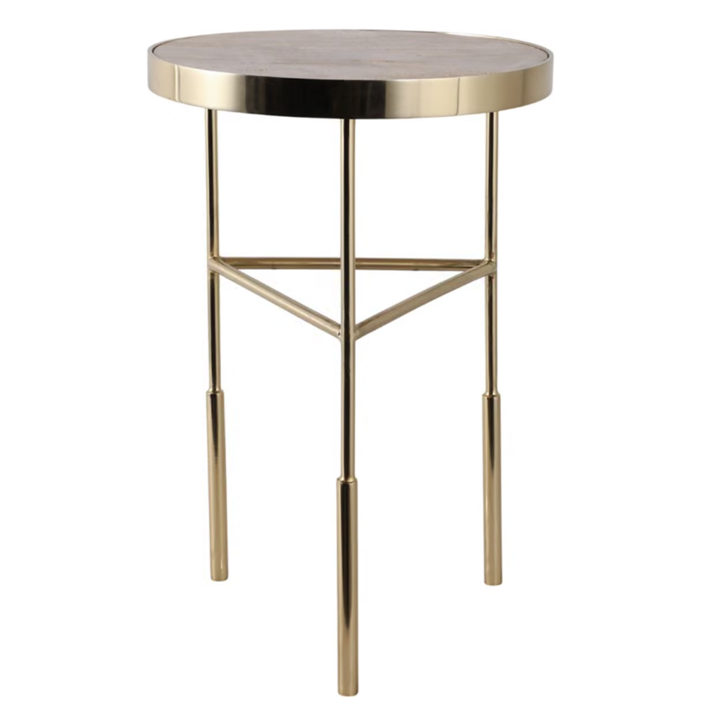 Mesa Auxiliar Chino, Tapa de Travertino, White