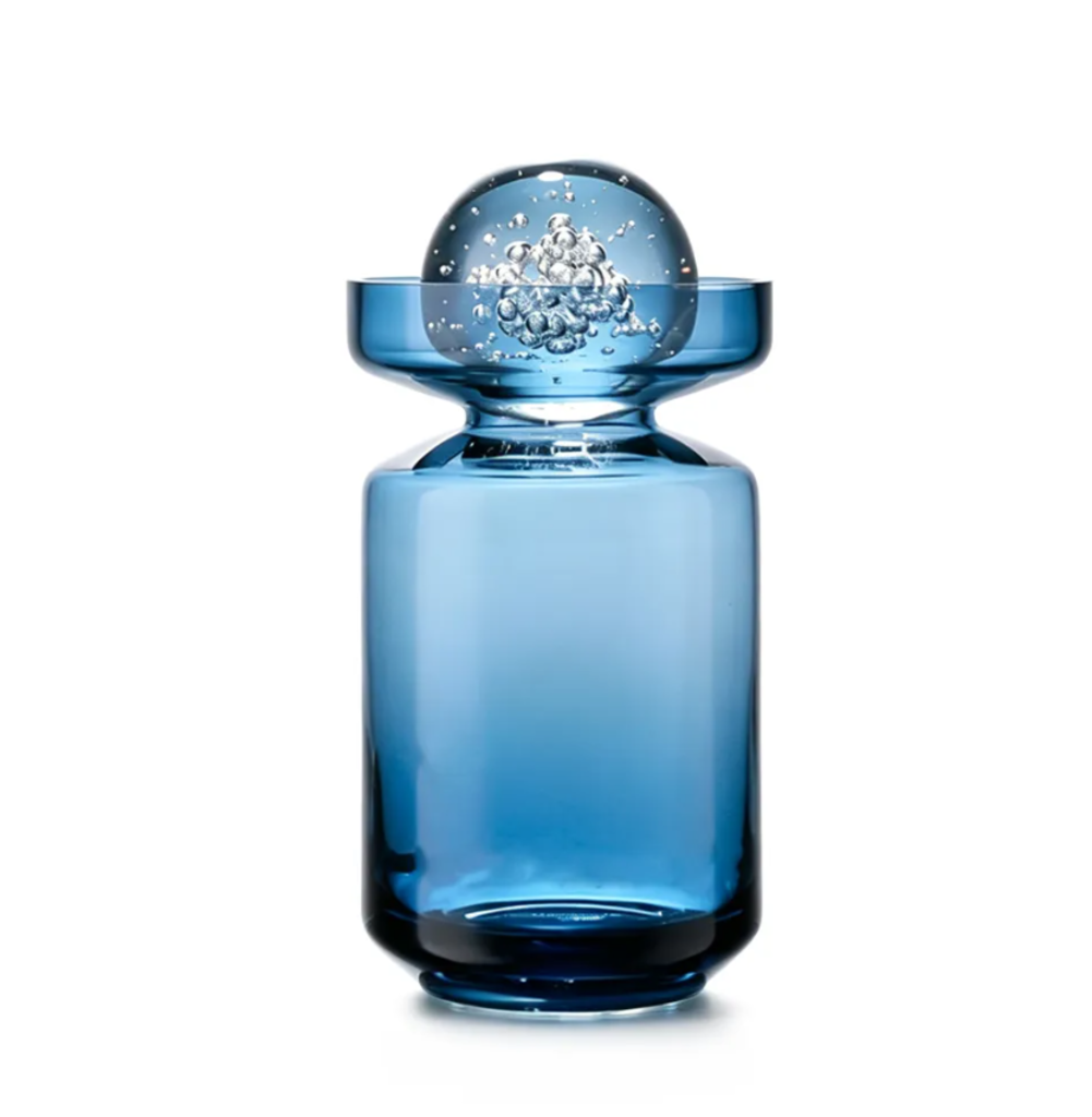 Jarrón de Vidrio con Esfera de Cristal