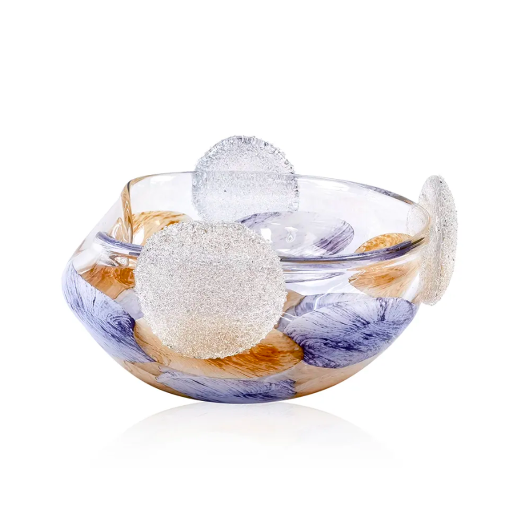 Bowl Decorativo con Diseño Abstracto en Tonos Azul y Ámbar.