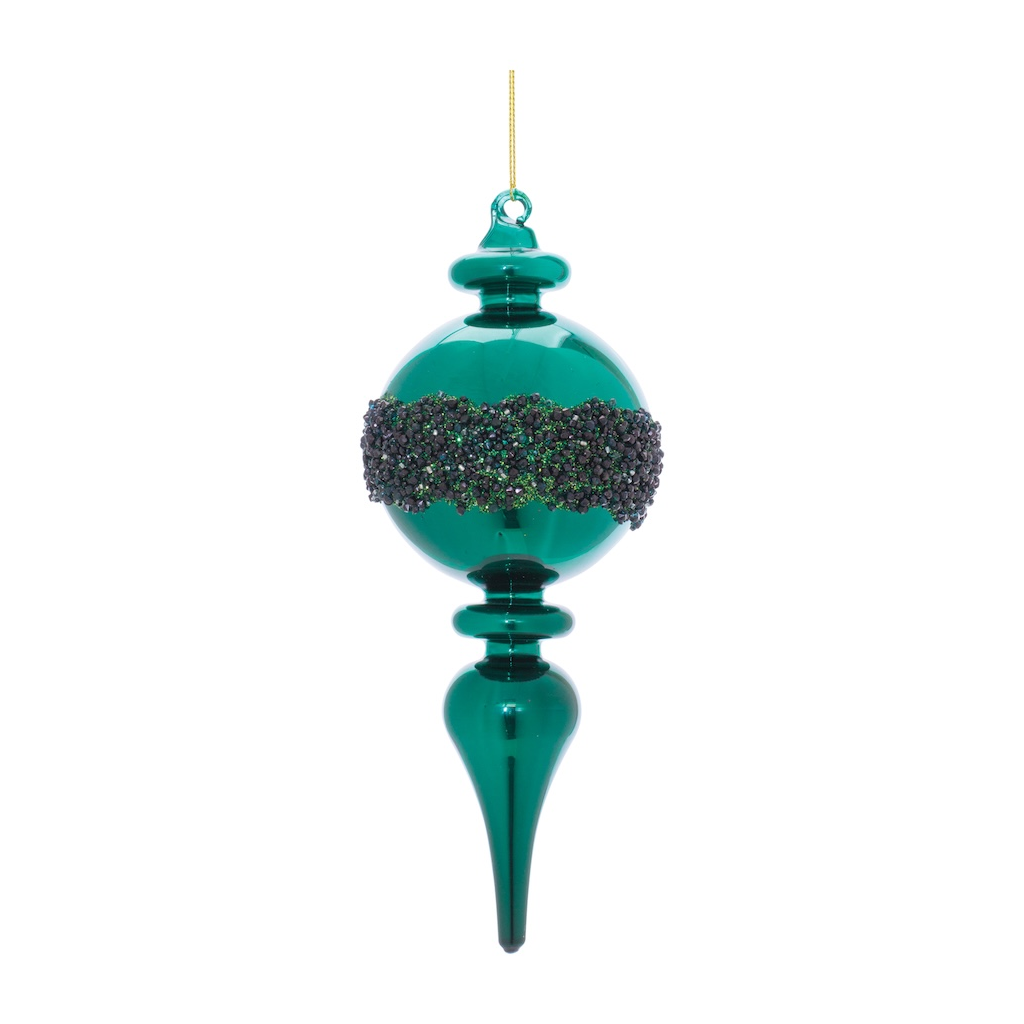 Adorno Navideño de Vidrio en Forma de Gota, Verde Azulado, 22 cm