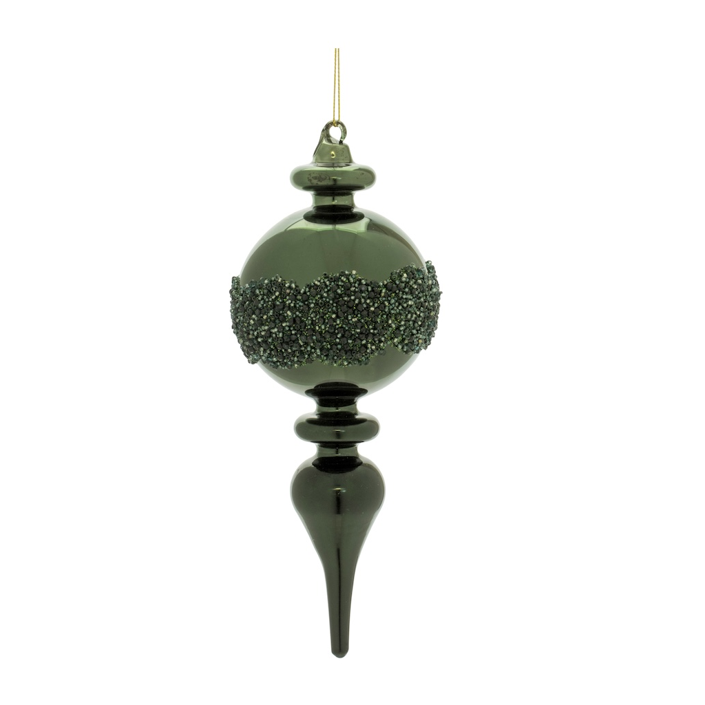 Adorno Navideño de Vidrio en Forma de Gota, Verde Oscuro, 22 cm